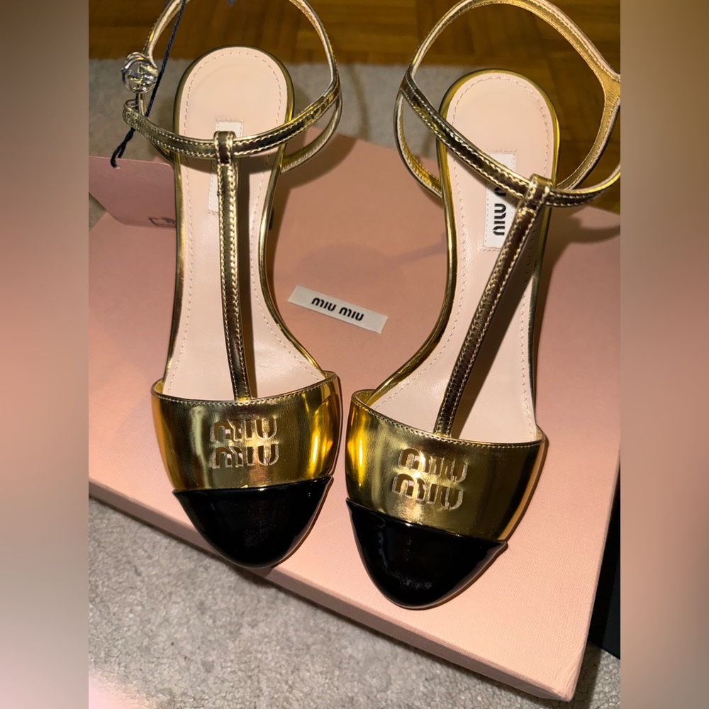 Miu Miu T strap stiletto pumps